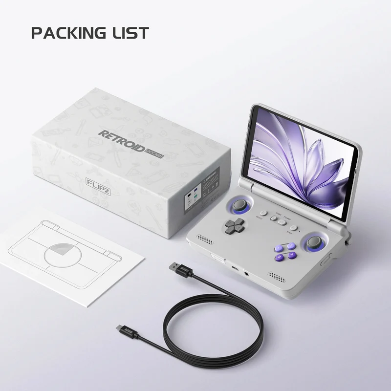 Retroid Pocket Flip 2 Snapdragon SD865 8GB+128GB Handheld Retro Gaming System (GC, 16Bit US)
