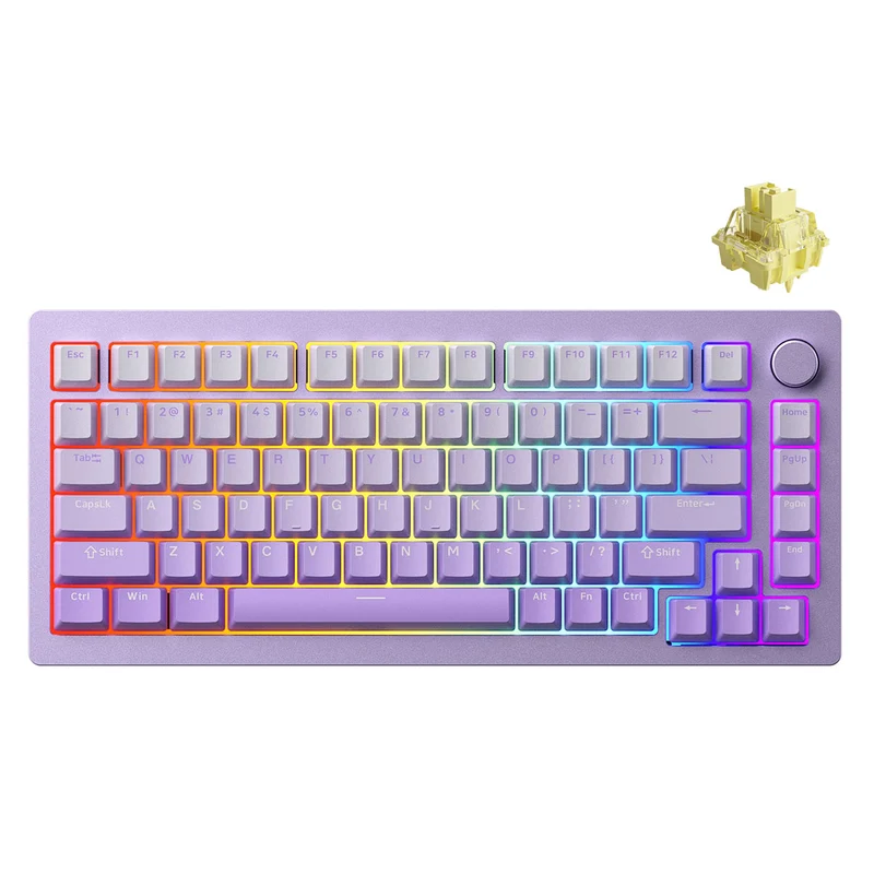 MonsGeek M1W V3 Aluminum Case Multi-Mode RGB Hot-Swappable Mechanical Keyboard (Purple) (V3 Cream Yellow Pro Switch)