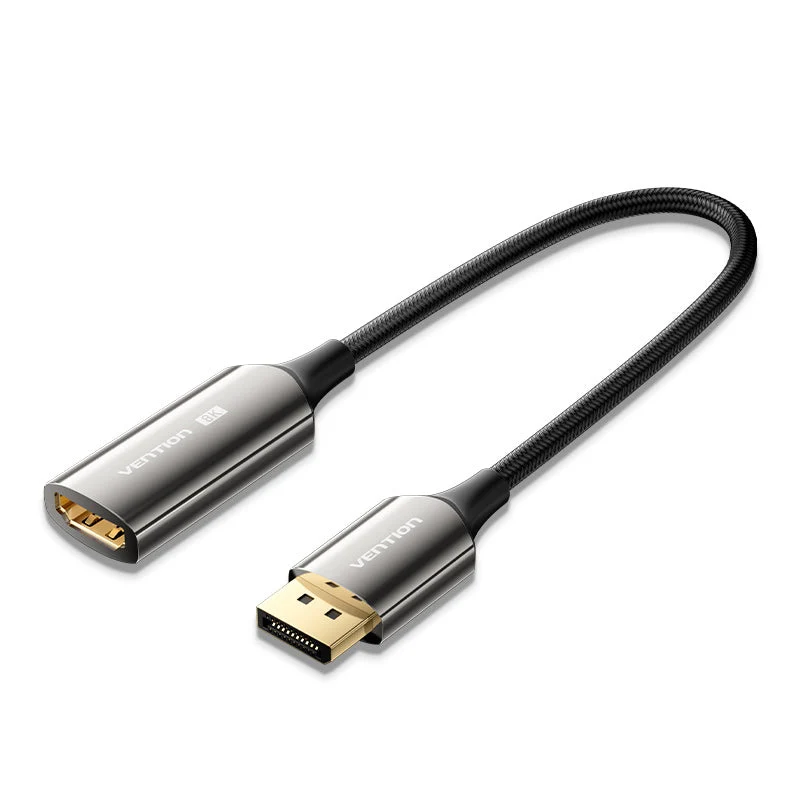 Vention Cotton Braided DP Male to HDMI Female 8K Converter - Black Zinc Alloy Type 0.25M (HFNBC)
