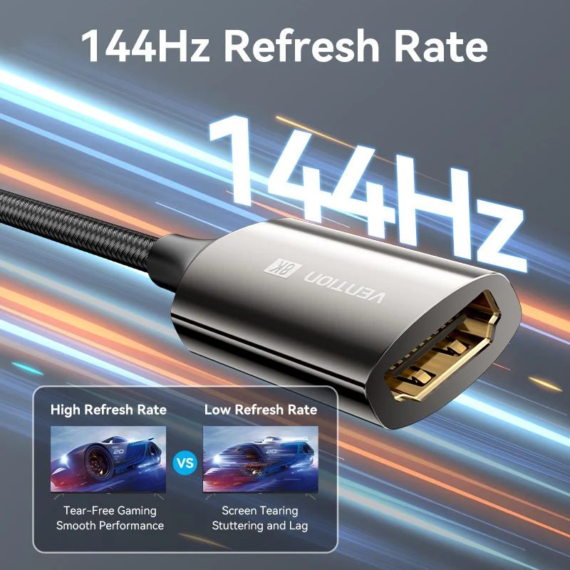 Vention Cotton Braided DP Male to HDMI Female 8K Converter - Black Zinc Alloy Type 0.25M (HFNBC)