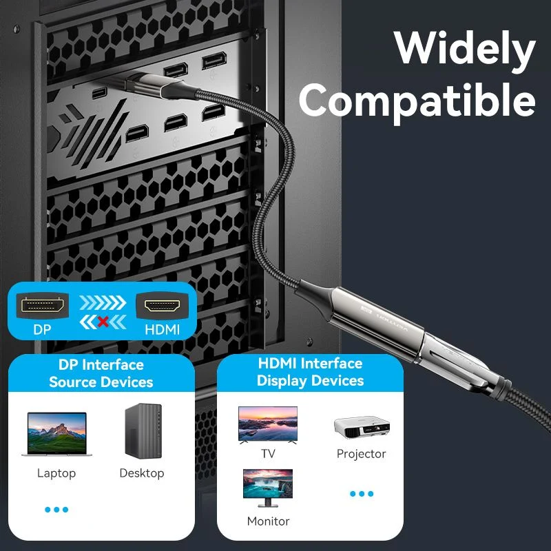 Vention Cotton Braided DP Male to HDMI Female 8K Converter - Black Zinc Alloy Type 0.25M (HFNBC)