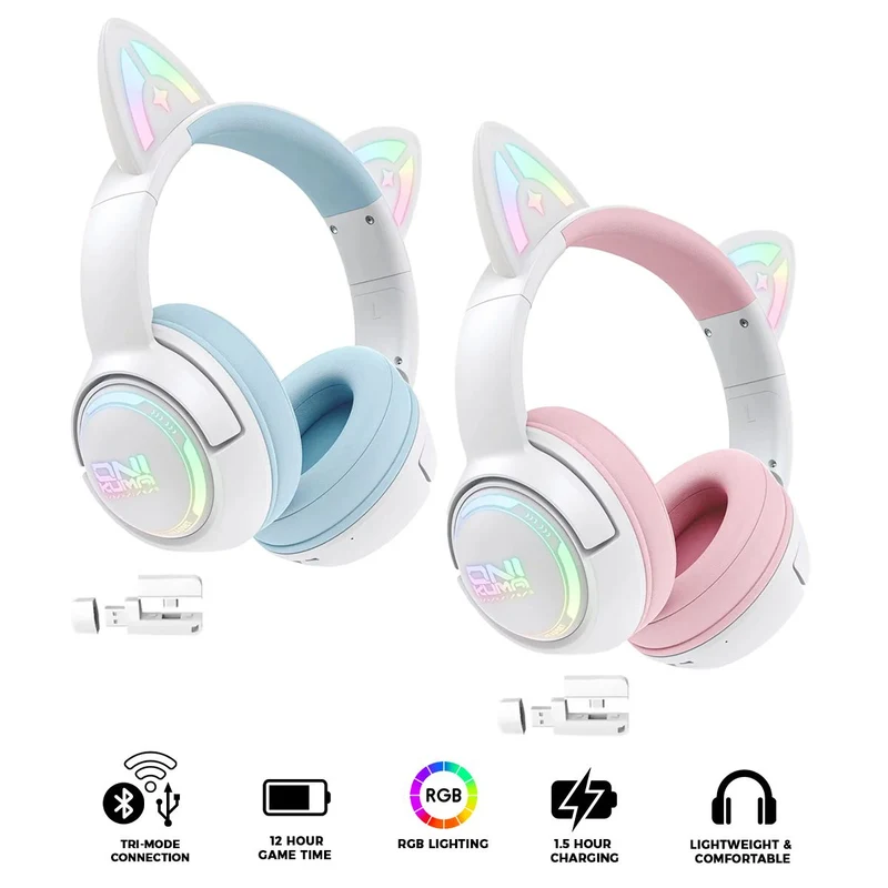 Onikuma GT838 Tri-Mode Wireless Headphone (White/Blue, White/Pink)