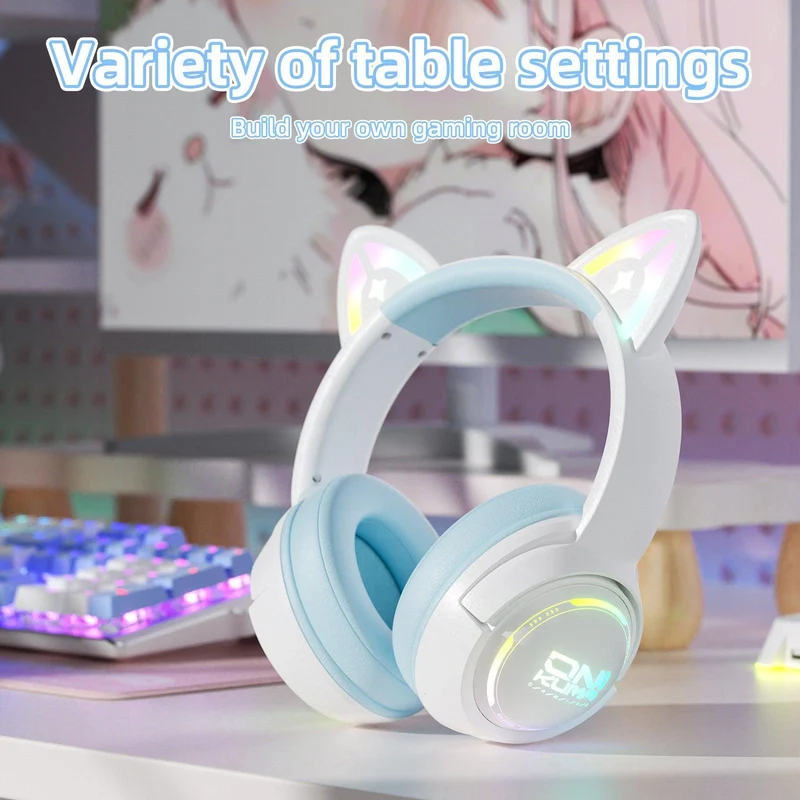Onikuma GT838 Tri-Mode Wireless Headphone (White/Blue, White/Pink)