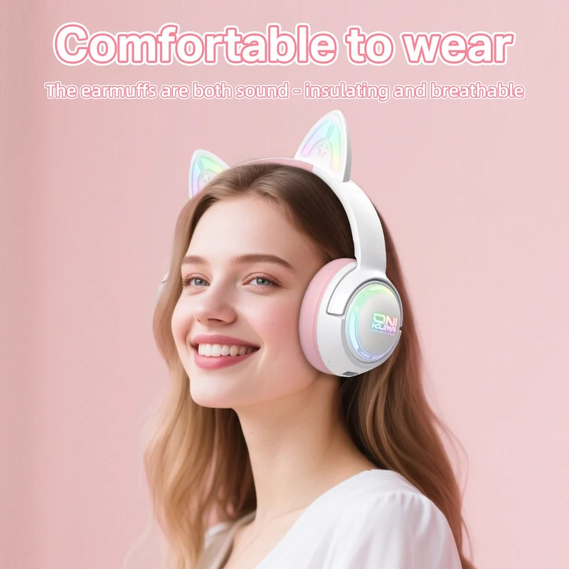 Onikuma GT838 Tri-Mode Wireless Headphone (White/Blue, White/Pink)