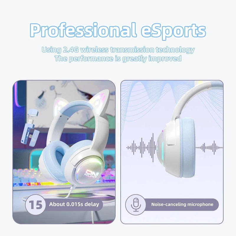 Onikuma GT838 Tri-Mode Wireless Headphone (White/Blue, White/Pink)