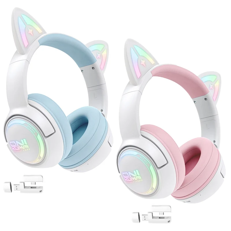 Onikuma GT838 Tri-Mode Wireless Headphone (White/Blue, White/Pink)