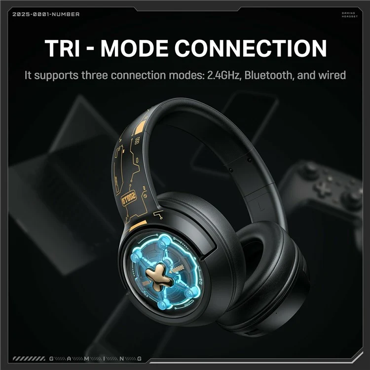 Onikuma GT802 Space Capsule Design Tri-Mode Wireless Headphone (Black, White/Blue)
