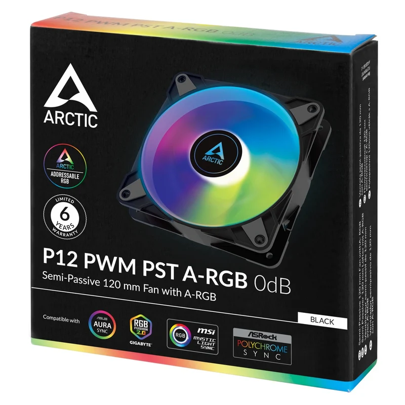 Arctic P12 PWM PST A-RGB Semi-Passive 120mm PWM Fan With Cable Splitter (Black, White)