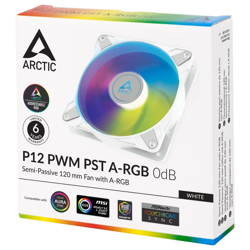 Arctic P12 PWM PST A-RGB Semi-Passive 120mm PWM Fan With Cable Splitter (Black, White)