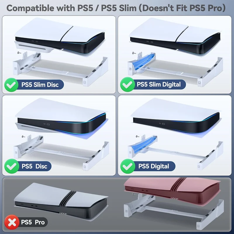 OIVO Adjustable Horizontal Stand for PS5 / PS5 Slim / PS5 Pro (White) (VG-P5302XS-Pro)