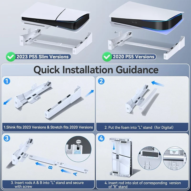 OIVO Adjustable Horizontal Stand for PS5 / PS5 Slim / PS5 Pro (White) (VG-P5302XS-Pro)