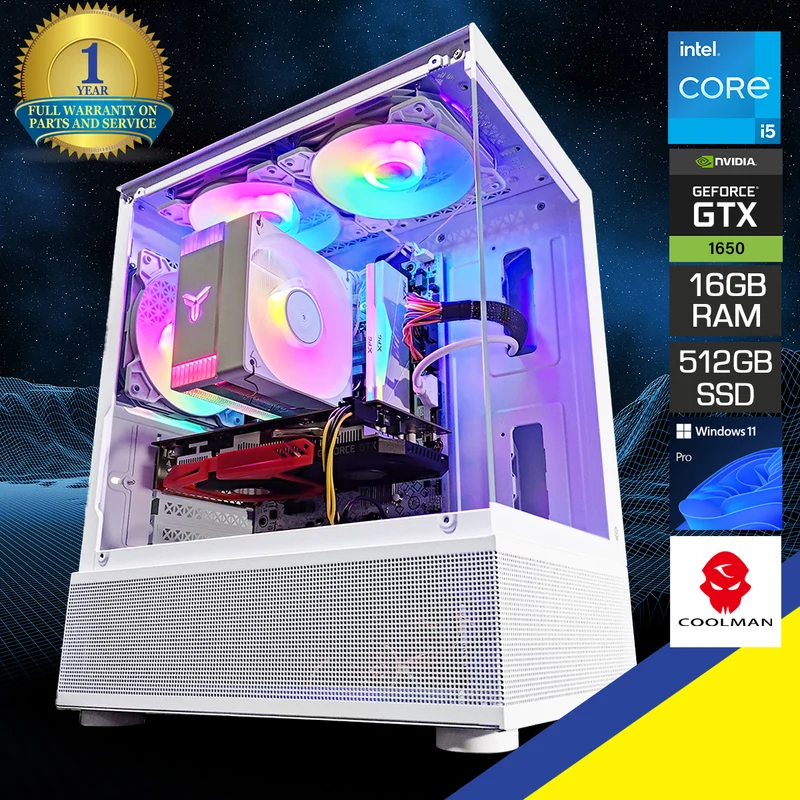 Alpha Reyna White Desktop Gaming PC | Intel i5 12400F | 16 GB RAM | 512 GB SSD | GTX 1650 | Windows 11 Pro