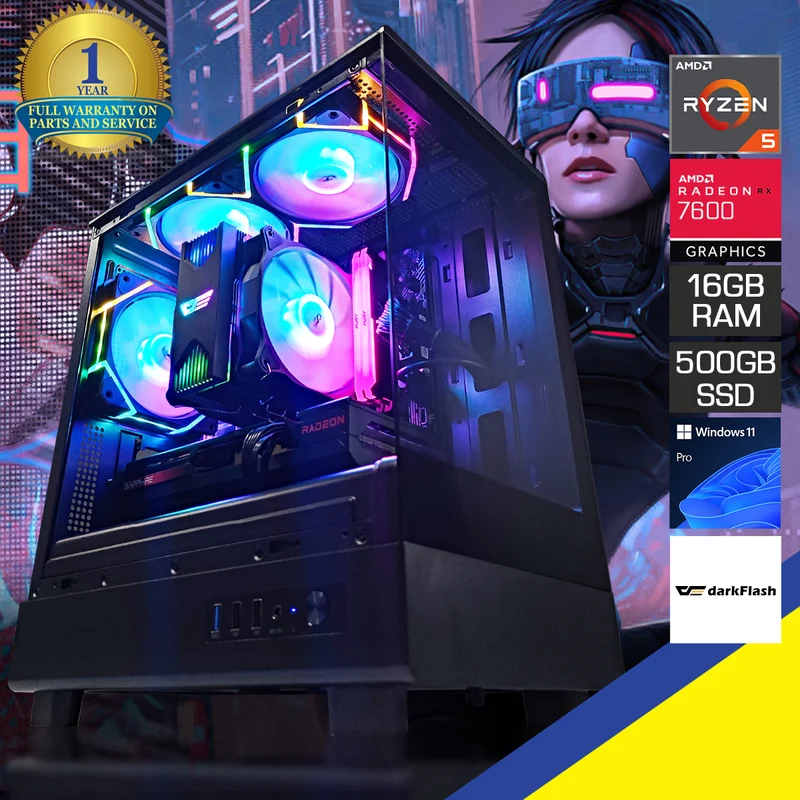 Alpha DB330M Black Desktop Gaming PC | AMD Ryzen 5 5500 | 16GB RAM | 500GB SSD | RX 7600 | Windows 11 Pro