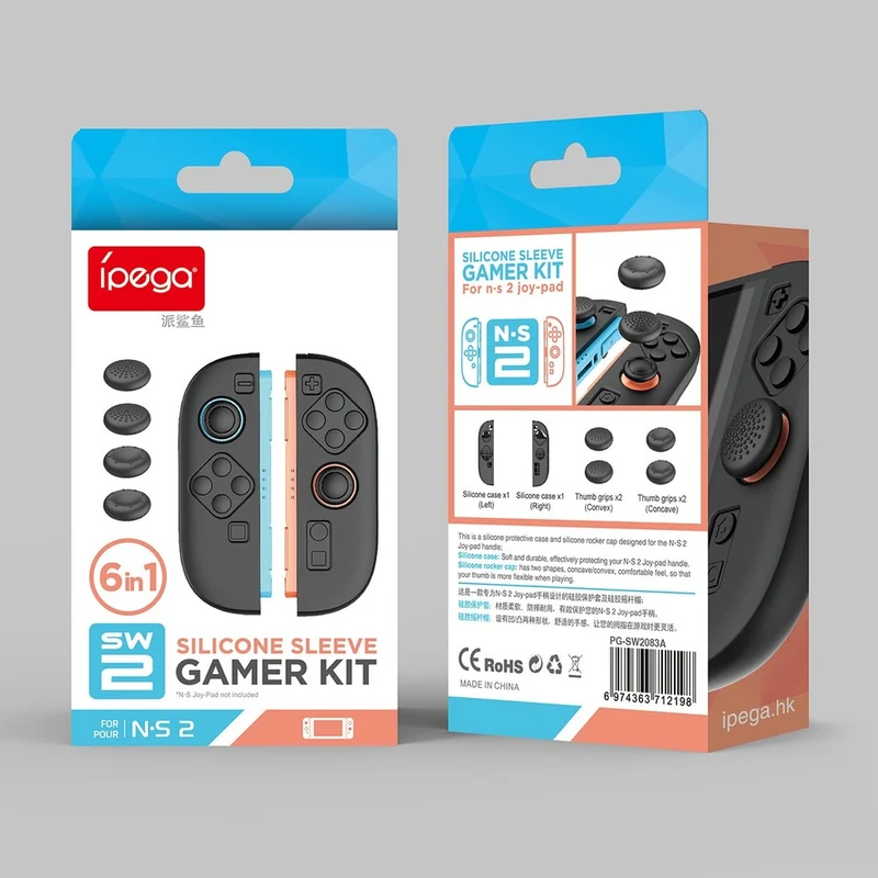 Ipega 6-in-1 Silicone Sleeve Gamer Kit for Nintendo Switch 2 (Black, Black/Grey, Blue/Orange/Black)