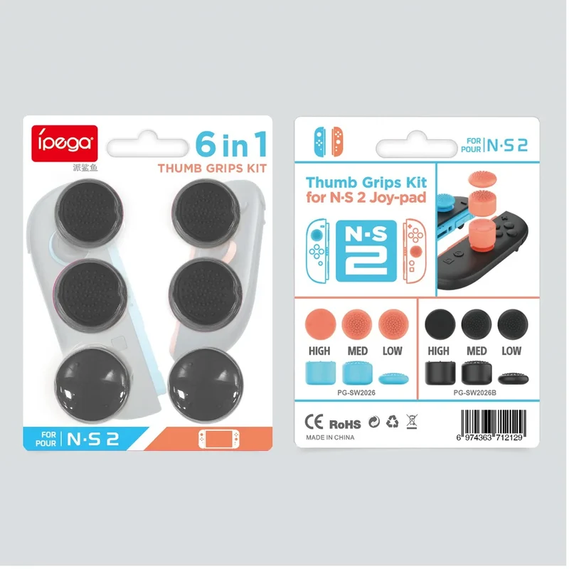 Ipega 6-in-1 Thumb Grips Kit for Nintendo Switch 2 (Black) (PG-SW2026B)