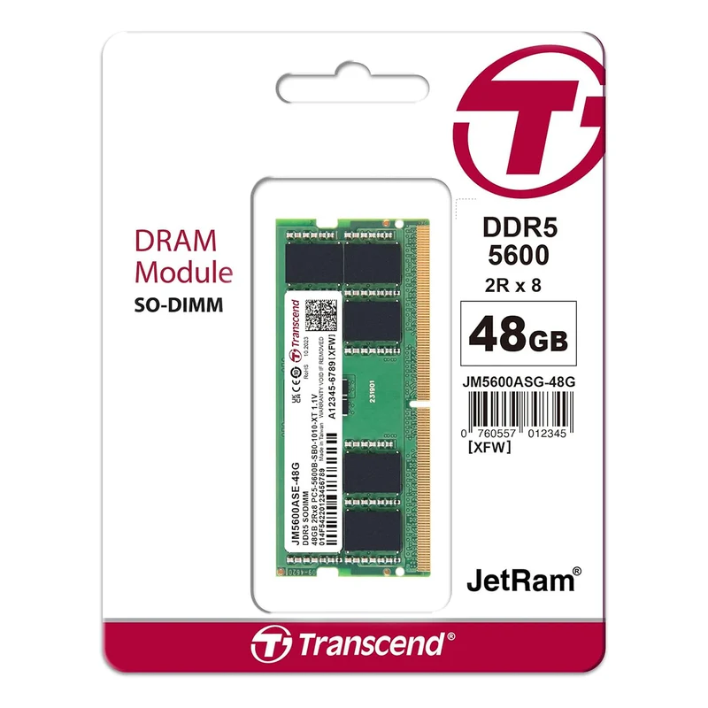 Transcend JetRam 48GB DDR5 5600MHz SODIMM 2Rx8 CL46 1.1V (JM5600ASE-48G)