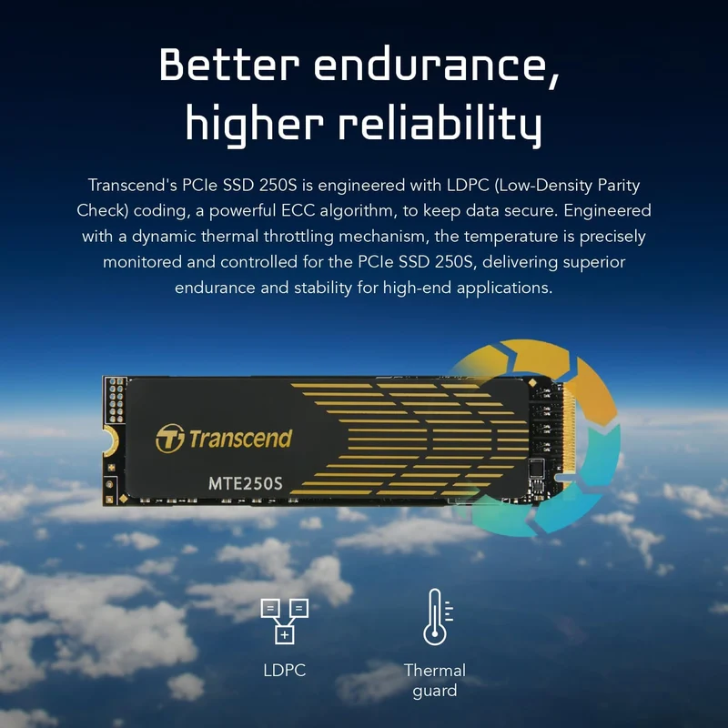Transcend 250S M.2 2280 NVMe PCIe Gen4 x4 Internal Gaming SSD with Graphene Heatsink - Compatible with PS5 (1TB, 2TB, 4TB)