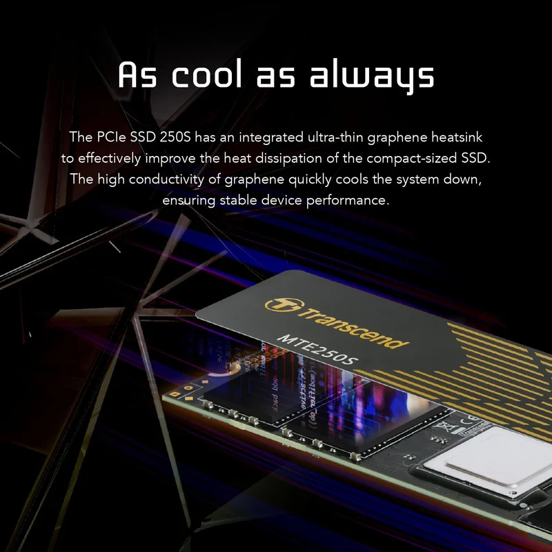 Transcend 250S M.2 2280 NVMe PCIe Gen4 x4 Internal Gaming SSD with Graphene Heatsink - Compatible with PS5 (1TB, 2TB, 4TB)