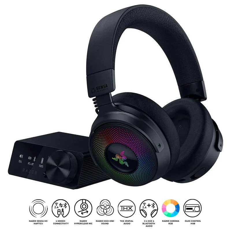 Razer Kraken V4 Pro Wireless Gaming Headset with OLED Control Hub (PC/ Mac/ Playstation/ Nintendo Switch/ Steam Deck/ Smartphone)