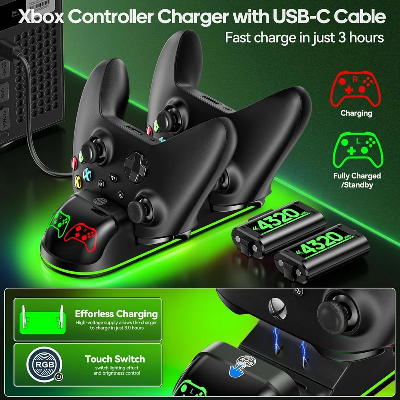 OIVO Controller Charging Station for XboxOne / Xbox Series S/X (Black, White)
