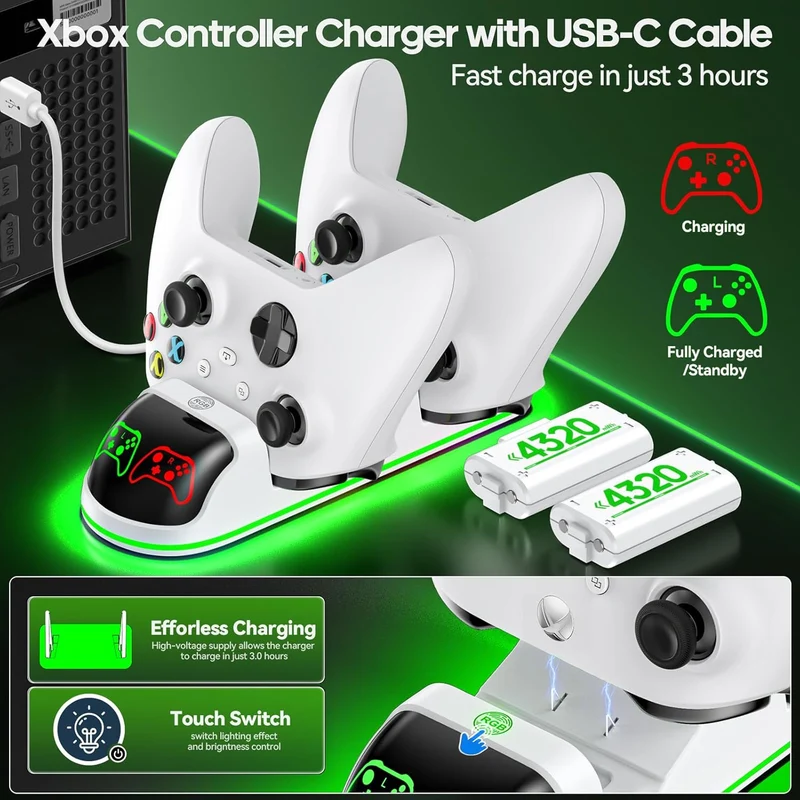 OIVO Controller Charging Station for XboxOne / Xbox Series S/X (Black, White)