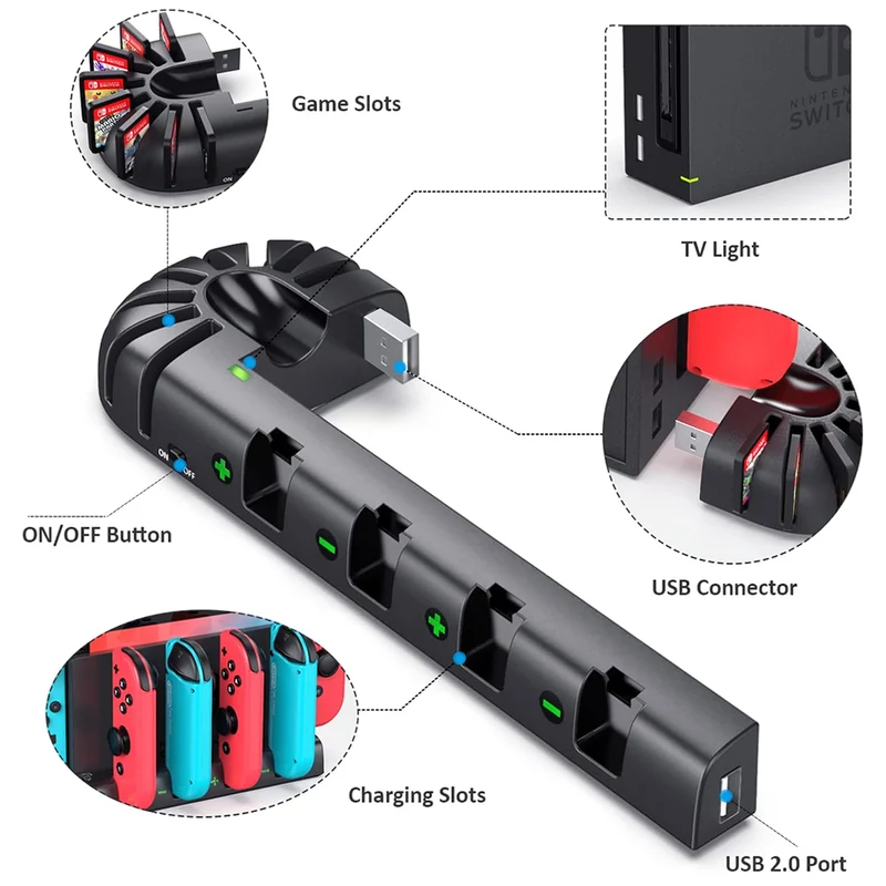 KDD Controller Charging Station for Nintendo Switch (Black) (KDD-001)