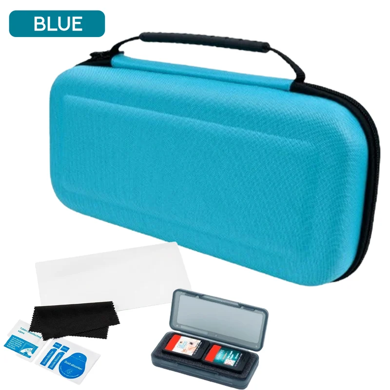 Nacon Starter Pack Includes Rigid Pouch + Screen Protector + Practical Foldable Card Case for Nintendo Switch 2 (Black, Blue, Red)
