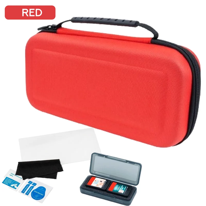 Nacon Starter Pack Includes Rigid Pouch + Screen Protector + Practical Foldable Card Case for Nintendo Switch 2 (Black, Blue, Red)