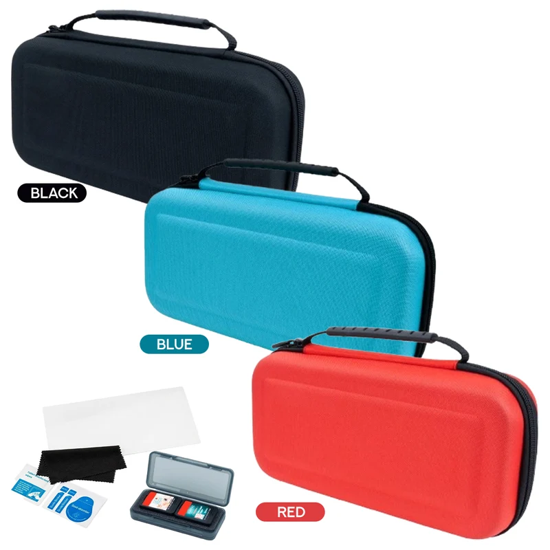 Nacon Starter Pack Includes Rigid Pouch + Screen Protector + Practical Foldable Card Case for Nintendo Switch 2 (Black, Blue, Red)
