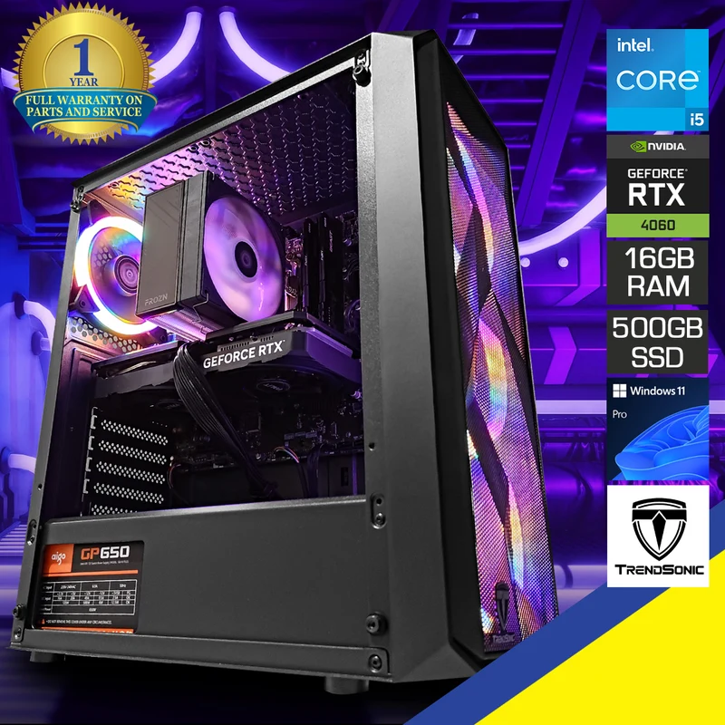 Alpha Megatron Black Desktop Gaming PC | Intel i5 12400F | 16GB RAM | 500GB SSD | RTX 4060 | Windows 11 Pro