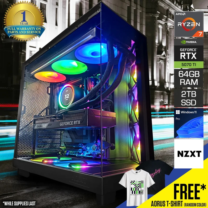 Ultra H6 Flow Black Desktop Gaming PC | AMD Ryzen 7 7800X3D | 64GB RAM | 2TB SSD | w/ WiFi + Bluetooth | GeForce RTX 5070 Ti | Windows 11 Pro