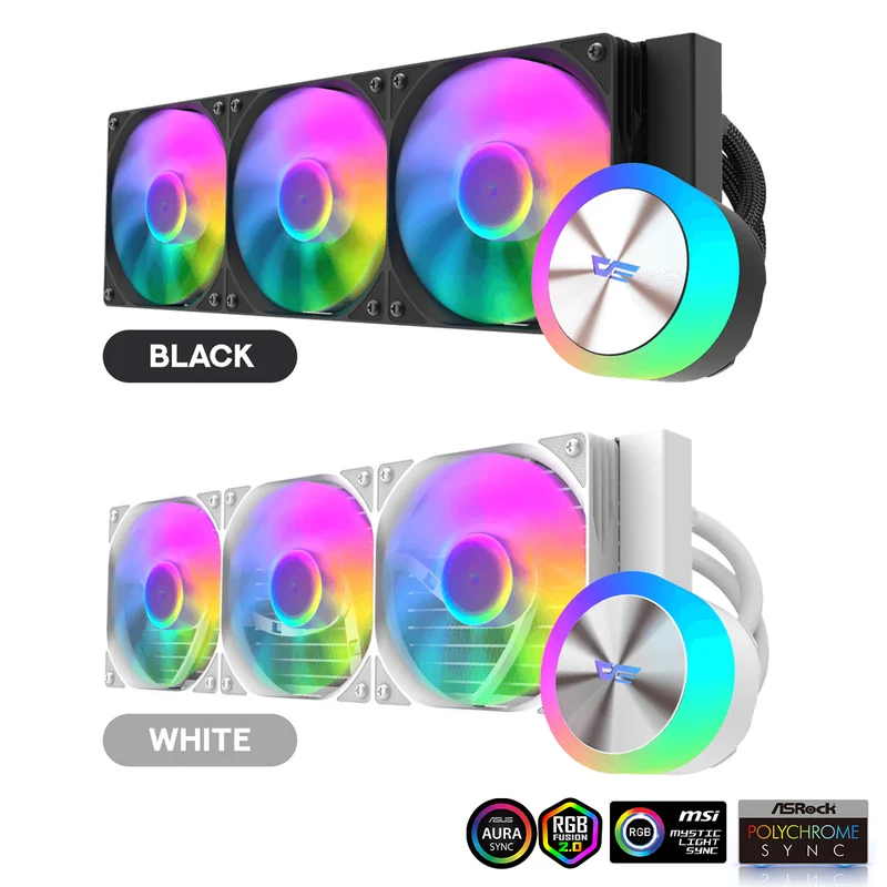 DarkFlash AquaGlow DG360 ARGB AIO 360mm Liquid CPU Cooler (Black, White)