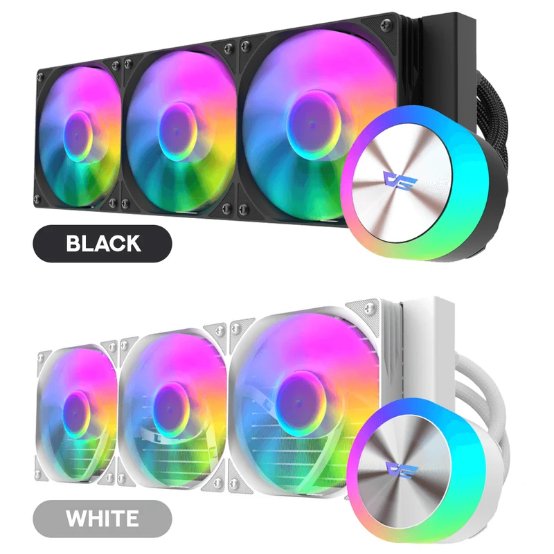 DarkFlash AquaGlow DG360 ARGB AIO 360mm Liquid CPU Cooler (Black, White)