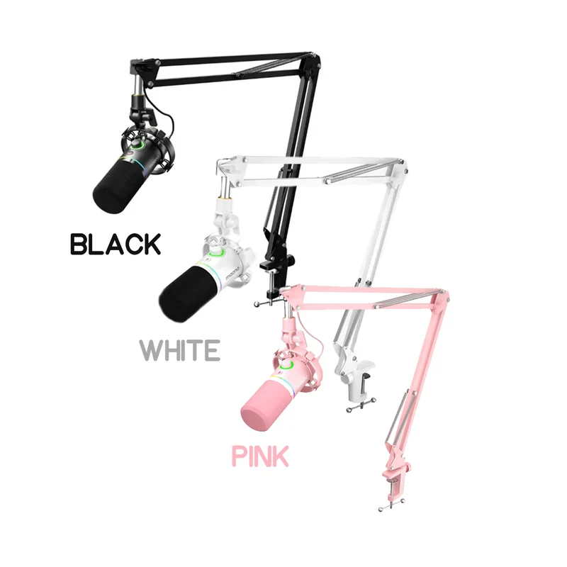 Maono PD200XS USB/XLR Podcast Dynamic Microphone Set with Boom Arm (Black, White, Pink)