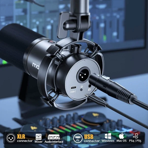 Maono PD200X USB/XLR Podcast Dynamic Microphone (Black, White)