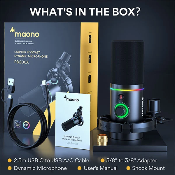 Maono PD200X USB/XLR Podcast Dynamic Microphone (Black, White)