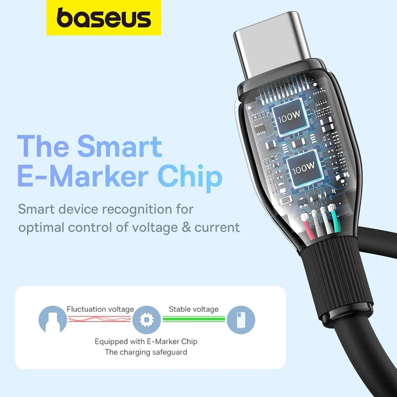 Baseus Pudding Series Fast Charging Cable Type-C to Type-C 100W (Cluster Black) (1.2M, 2M) (P10355702111-00, P10355702111-01)