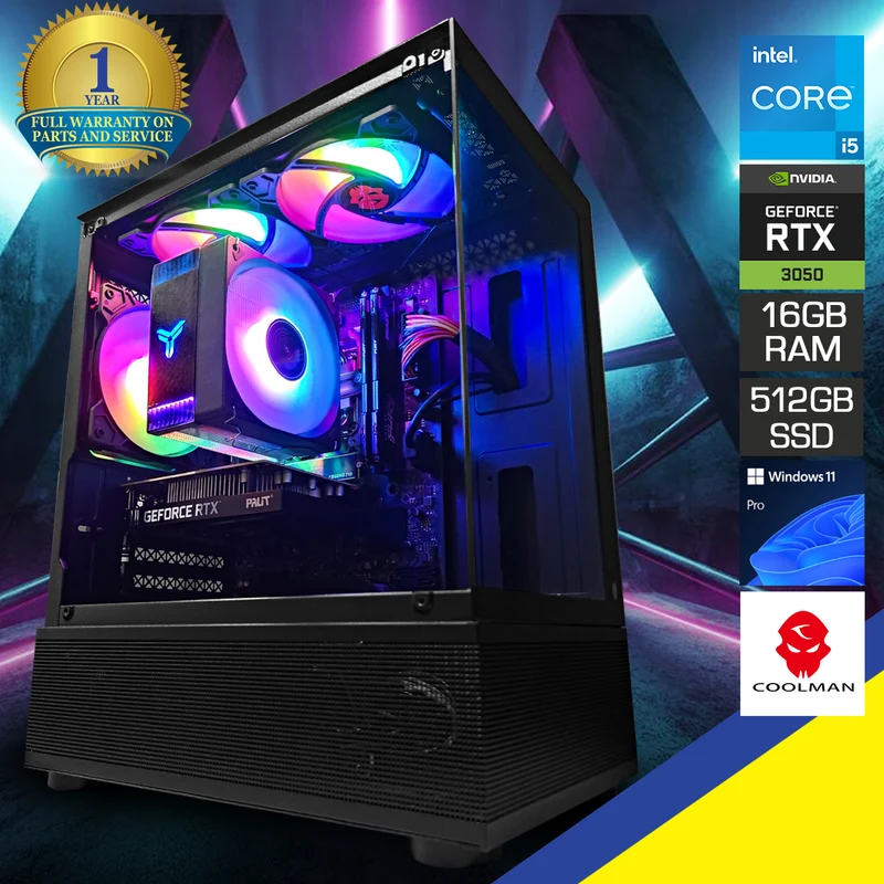 Alpha Reyna Black Desktop Gaming PC | Intel i5 12400F | 16GB RAM | 512GB SSD | RTX 3050 | Windows 11 Pro