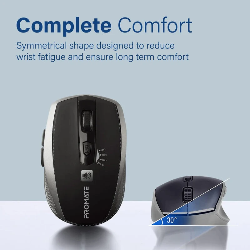 Promate Breeze 1600DPI Silent Switch Streamlined Wireless Mouse (Silver)
