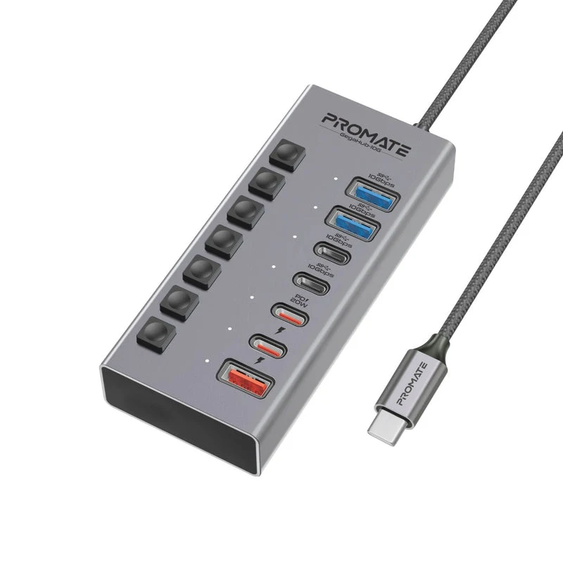Promate GegaHub-10G 7-in-1 36W Type-C High Speed Multi-Ports 10Gbps Data & Charging Hub