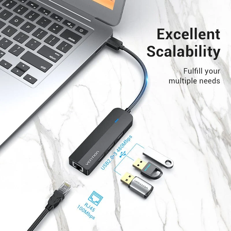 Vention USB 2.0 Ethernet Adapter - USB-A + RJ45 - 0.15M (CEGBB)
