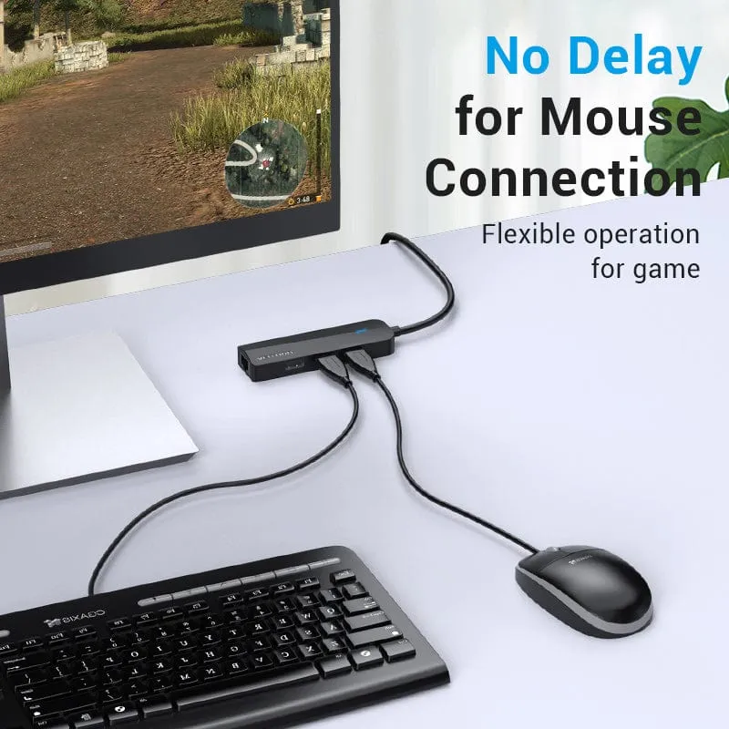 Vention 3-Port USB 2.0 Hub with 100M Ethernet Adapter - USB-A to USB 2.0 + RJ45 + Micro-B - 0.15M (CHPBB)