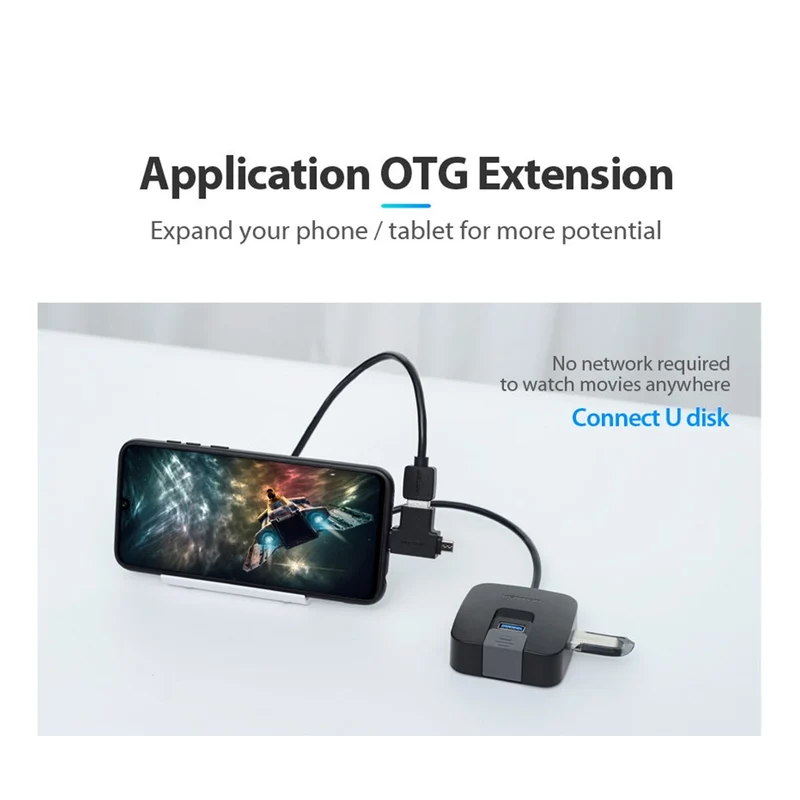 Vention 4-Port USB 3.0 Hub - USB-A to USB 3.0 x 4 + Micro-B - 0.15M (CHBBB)