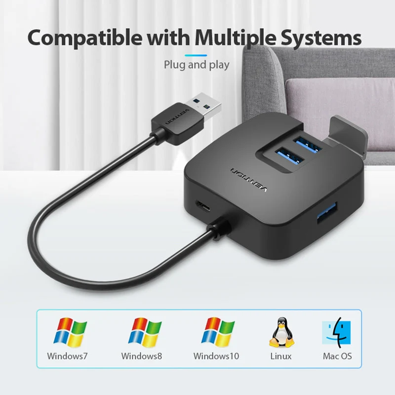 Vention 4-Port USB 3.0 Hub - USB-A to USB 3.0 x 4 + Micro-B - 0.15M (CHBBB)