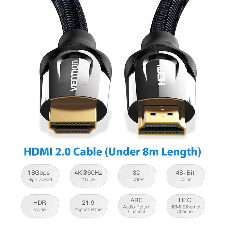 Vention Nylon Braided HDMI Cable Black Metal Type - (3M, 5M, 10M, 15M) (VAA-B05-B300, VAA-B05-B500, VAA-B05-B1000, VAA-B05-B1500)