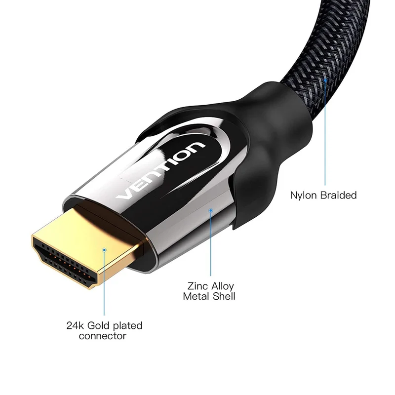 Vention Nylon Braided HDMI Cable Black Metal Type - (3M, 5M, 10M, 15M) (VAA-B05-B300, VAA-B05-B500, VAA-B05-B1000, VAA-B05-B1500)