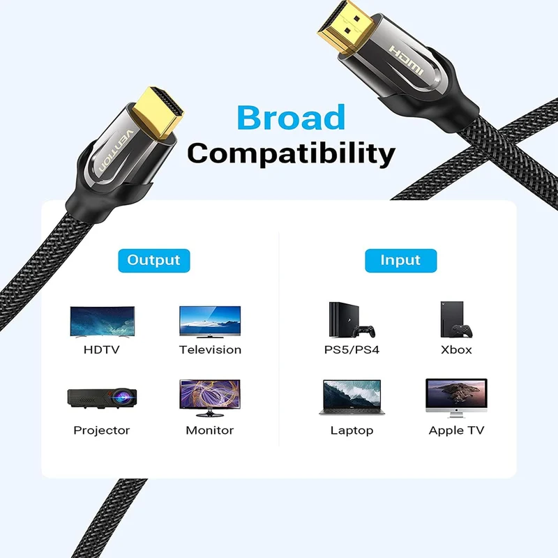 Vention Nylon Braided HDMI Cable Black Metal Type - (3M, 5M, 10M, 15M) (VAA-B05-B300, VAA-B05-B500, VAA-B05-B1000, VAA-B05-B1500)
