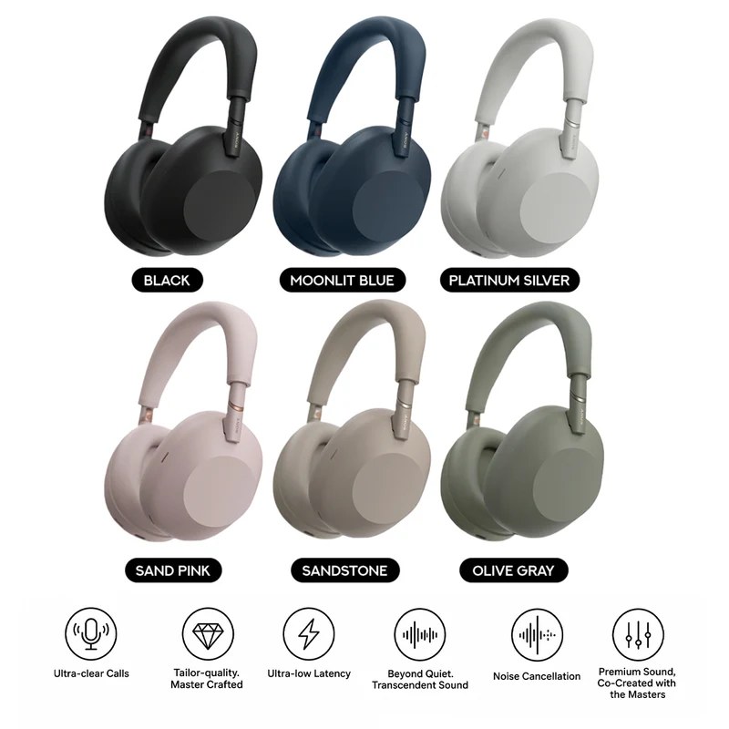 Sony WH-1000XM6 Wireless Noise Cancelling Headphones (Black, Moonlit Blue, Platinum Silver, Sand Pink, Sandstone, Olive Gray)