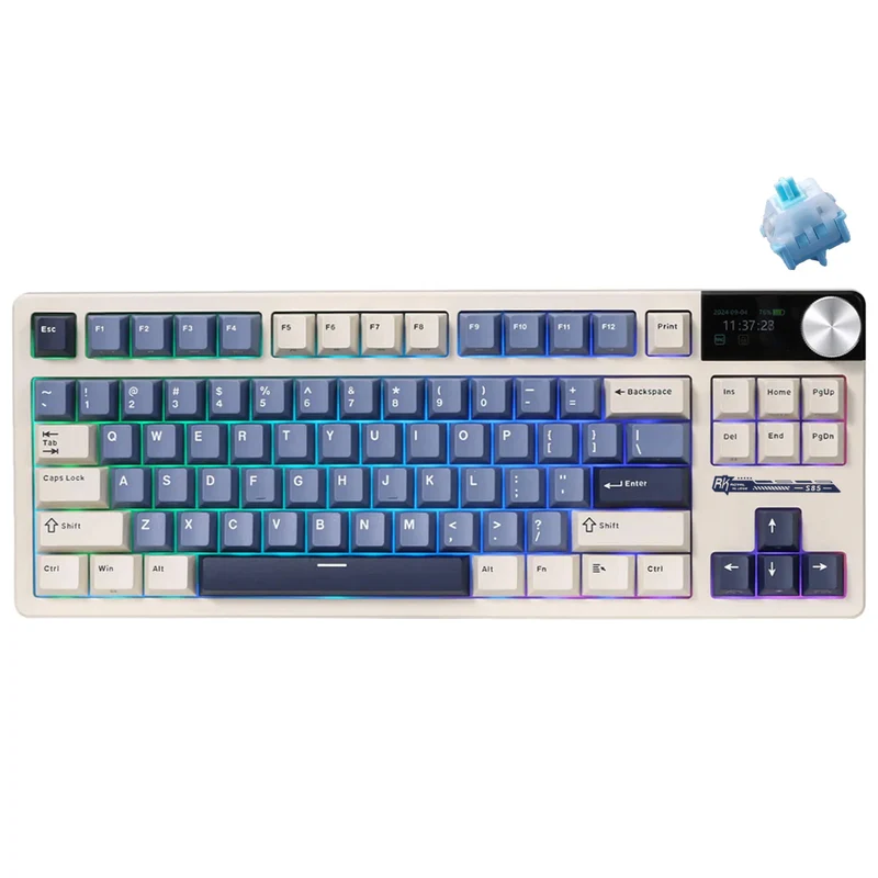 Royal Kludge RK-S85 Tri-Mode RGB 85 Keys Hot Swappable Mechanical Keyboard Horizon Blue (Cloud Switch, Beige Switch)