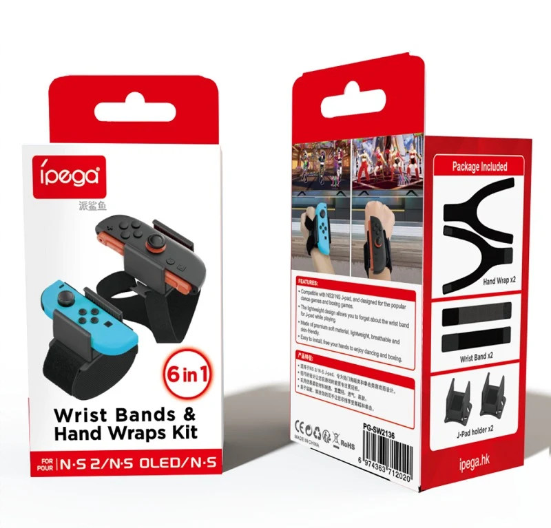 Ipega 6-in-1 Wrist Bands & Hand Wraps for Nintendo Switch 2 / Nintendo Switch OLED / Nintendo Switch (PG-SW2136)